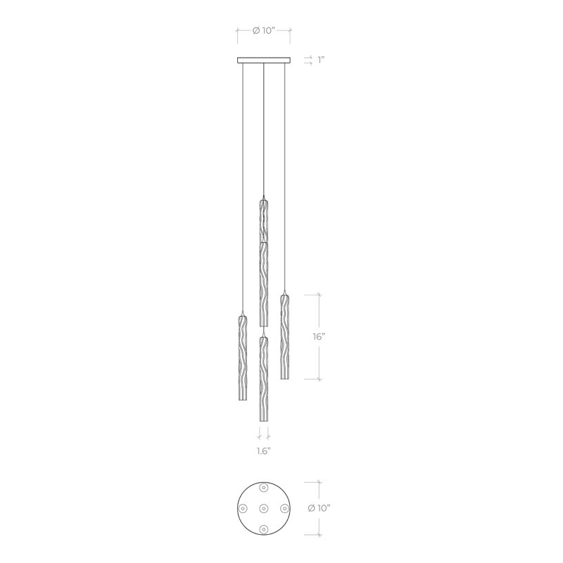Crystal Falls 5 - Light Pendant, Matte Black