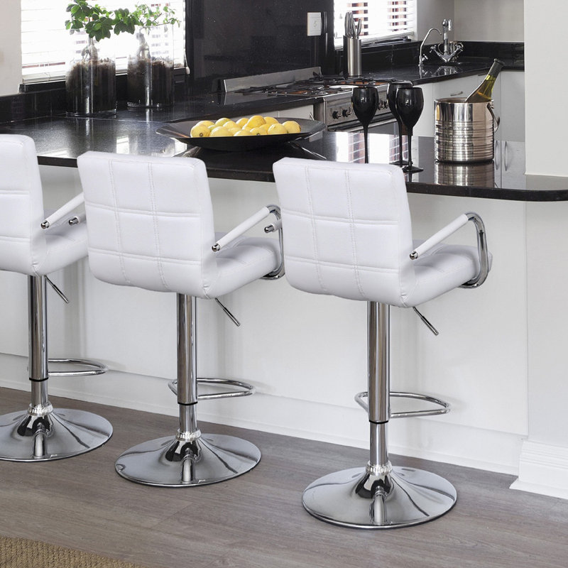 Pete Swivel Upholstered Adjustable Height Counter Stools, White