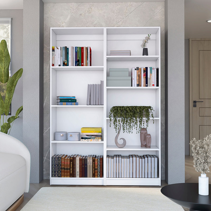 Ensemble de salon 2 pièces avec 2 bibliothèques, blanc, (9 tablettes) H 71,1 po x l 11,7 po x P 24,7 po