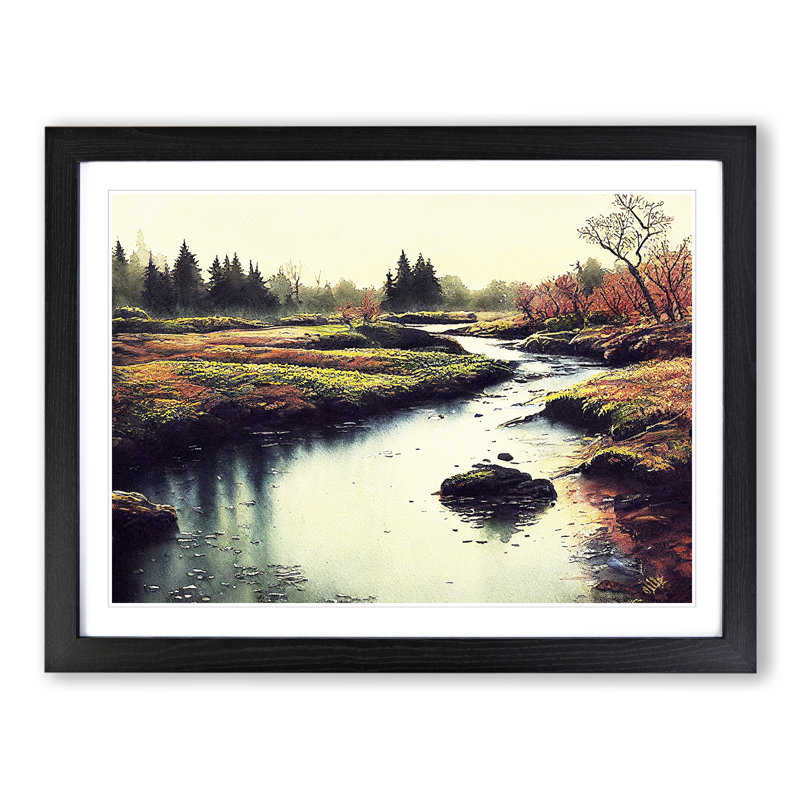 Beautiful Stream - Single Picture Frame Painting, Black Framed, 34cm H x 46cm W x 2cm D