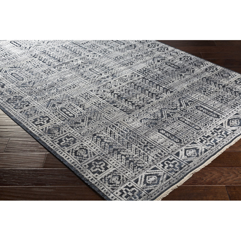 Indrakumar Traditional Dark Blue/Ink/Silver Grey Area Rug, Rectangle 10' x 14'