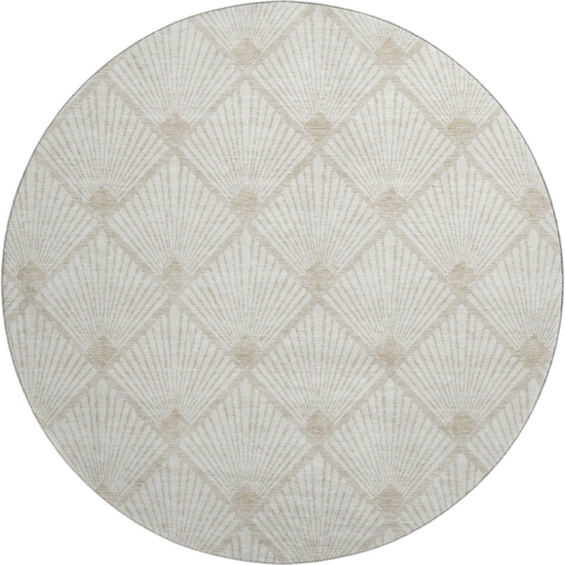 Premium Machine Washable Prisco Ivory Rug, Round 8'