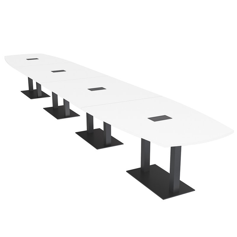 Table de réunion Arc-Boat avec base en métal double 2 modules de puissance et de données, H 30 po x l 240 po x P 48 po