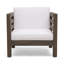 Fauteuil de jardin Carie, coussins en tissu blanc, structure à lattes, bois gris