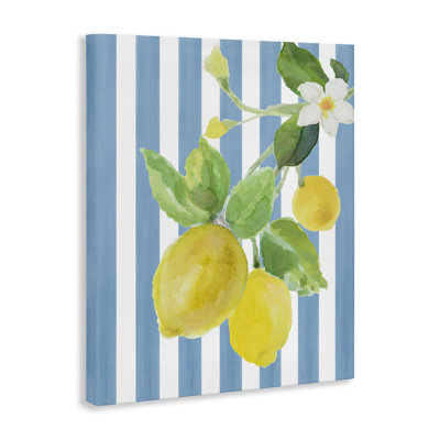 Lemon Blossom on Blue Stripes Canvas, design by Lanie Loreth