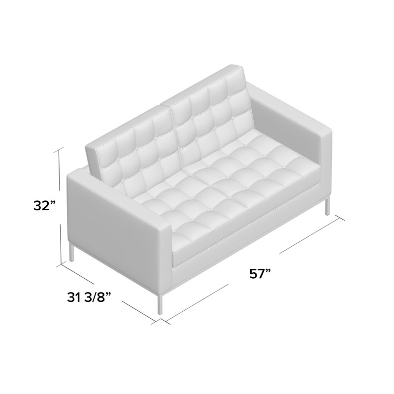 Amjed Contemporary Button Tufted Leather Loveseat w/ Steel Frame, Grey