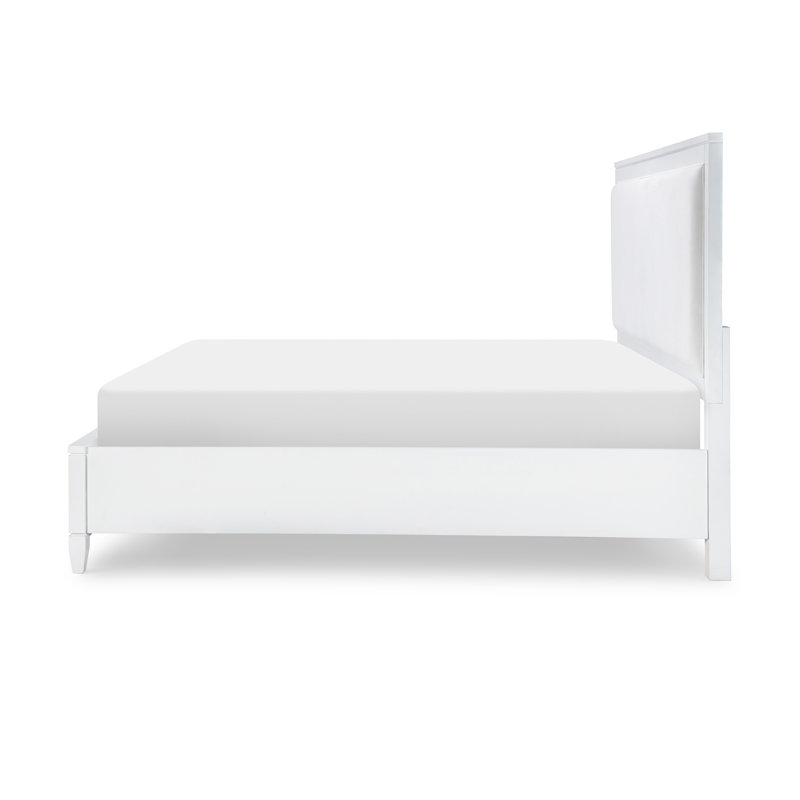 White Queen Upholstered Storage Bed with Headboard and Drawers
