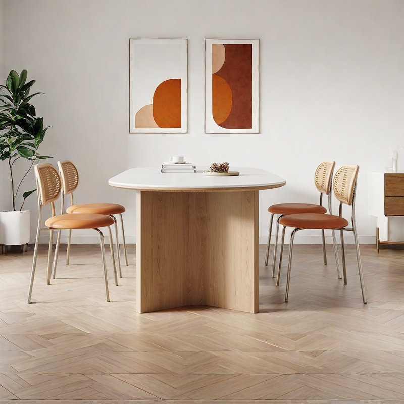 Table et chaises simples en bois massif blanc pur, H 29,52 po x L 59,05 po x l 31,49 po