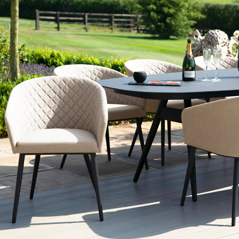 Sladkowski Outdoor Fabric 8 Seat Oval Dining Set, Taupe/Black, Black