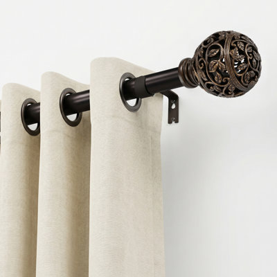 Tringle à rideaux en bronze pour fenêtres 32 à 84 pouces, tringles à draperies simples réglables de 1 pouce avec faîteau de vigne ajouré