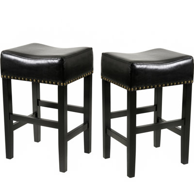 2 Backless Seats - Comfortable Leather Upholstery, 29.45" Height, Black 2 Pu Leather, 30.50" Seat,