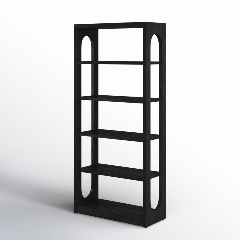 Black Wood Transitional Etagere Bookcase with 4 Shelves