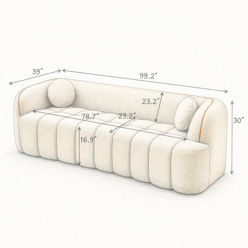 98.4 " Corduroy Sofa, Orange Corduroy, Orange