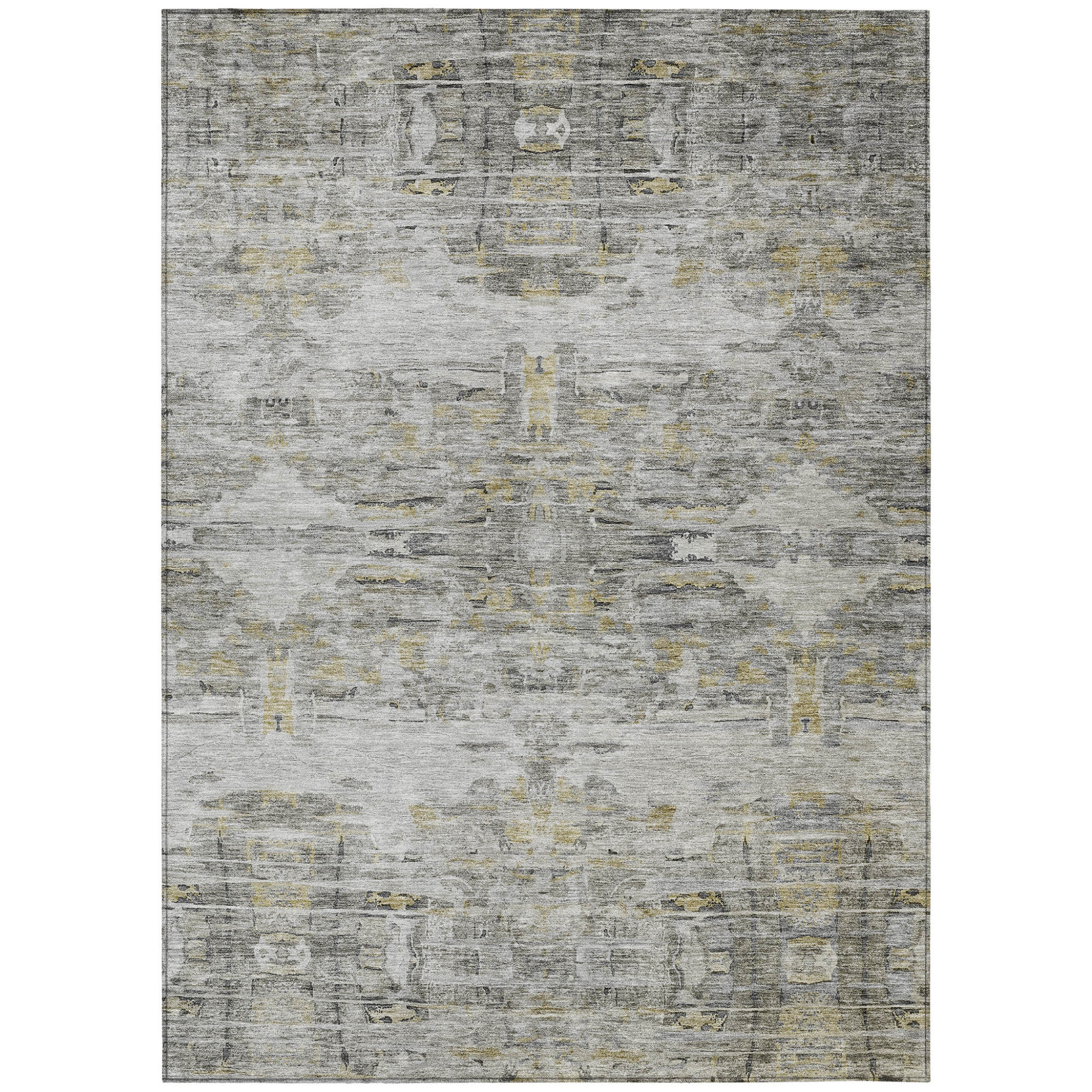 HomeRoots 8' X 10' Gray Charcoal And Gold Abstract Washable Indoor ...