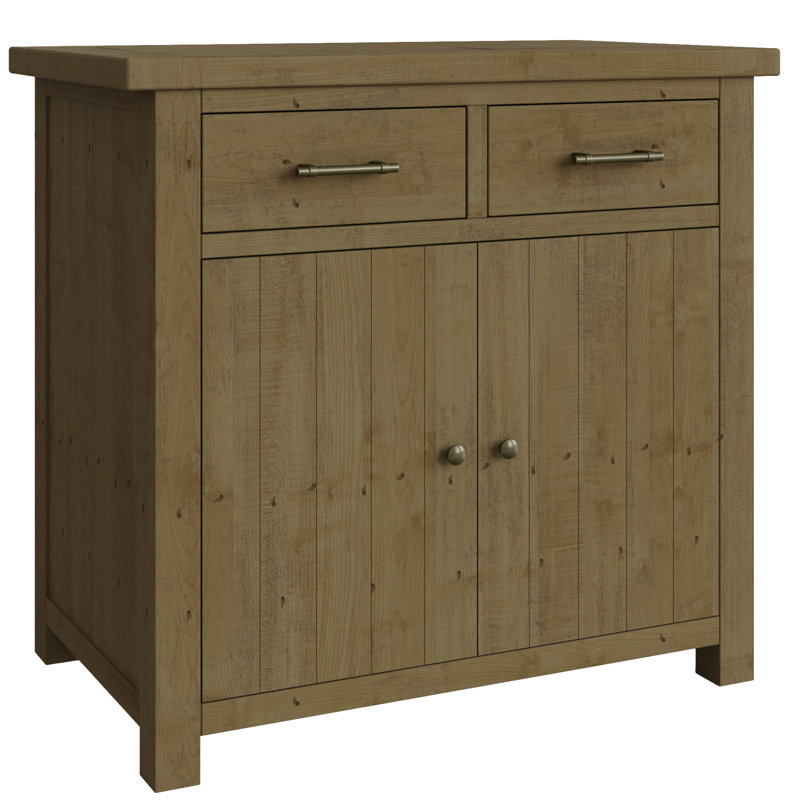 Almerton 2 Door 2 Drawer Compact Sideboard Buffet – Solid Reclaimed Natural Pine. Fully Assembled.