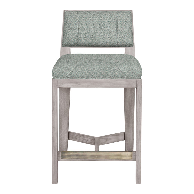 Scoville By Thom Filicia Upholstered Counter Stool with Solid Wood Frame, Gris colombe, Eau Tuck