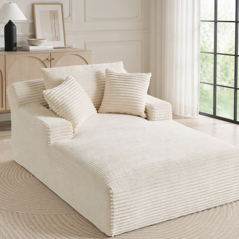 Chaise longue surdimensionnée en velours côtelé pour l'intérieur, Blanc