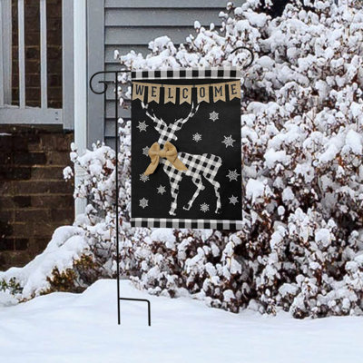 Checkered Deer Burlap Winter Garden Flag