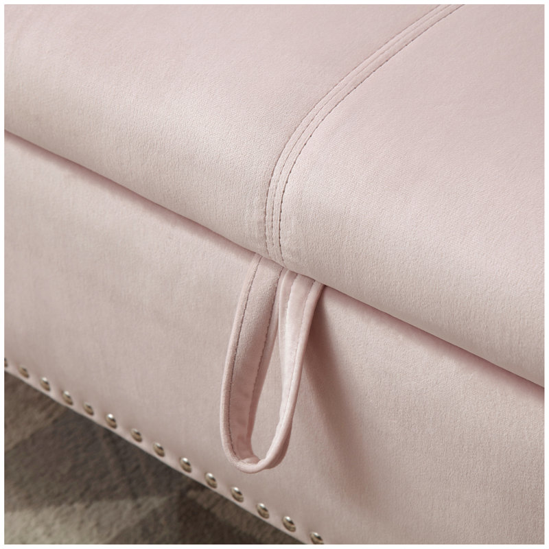 Aijia 63" Velvet Multifunctional Storage Bench Rectangular Sofa Stool Buttons Tufted Nailhead Trimmed Ottoman Solid Wood Legs with 1 Pillow