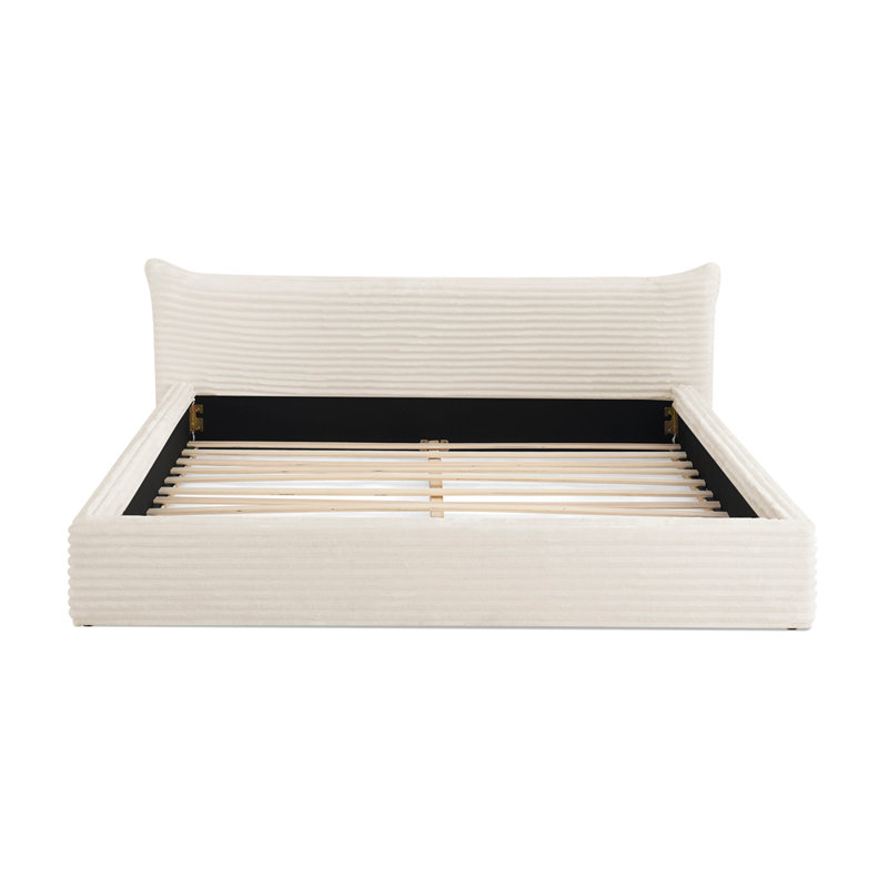 Queen Size Upholstered Bed FrameAnd velvet fabric,Grounded Platform Bed with Decorative Curved Headboard and Solid Wood Frame, No Box Spring Required