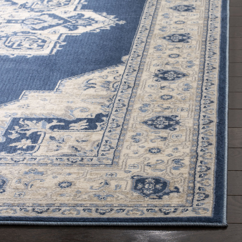 Aurelle Oriental Navy/Creme Area Rug, Square 8'