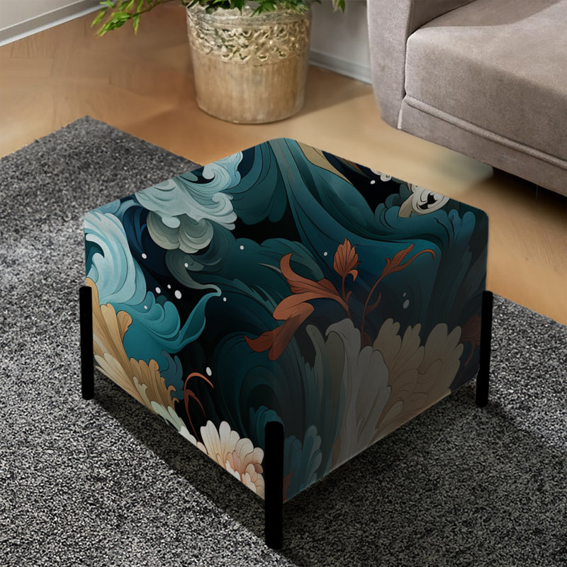Vagues et fleurs, motif japonais - repose-pieds carré japonais