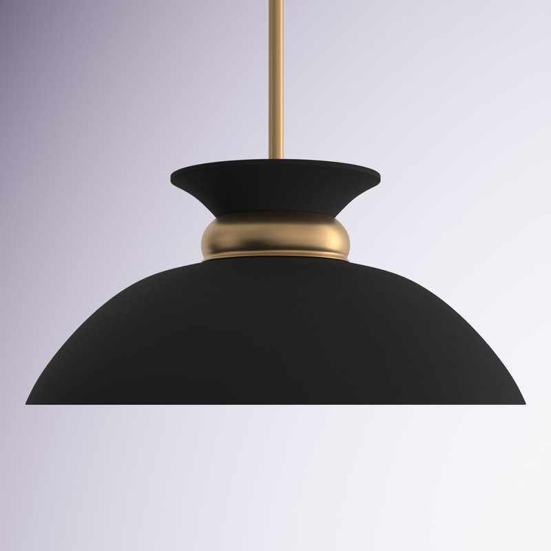 Luminaire suspendu en forme de dôme à 1 lumière Giles, H 7 po x l 15 po x P 15 po, Noir mat