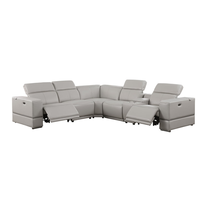 Marco Collection Sectional Genuine Leather Reclining , Light Gray Genuine Leather