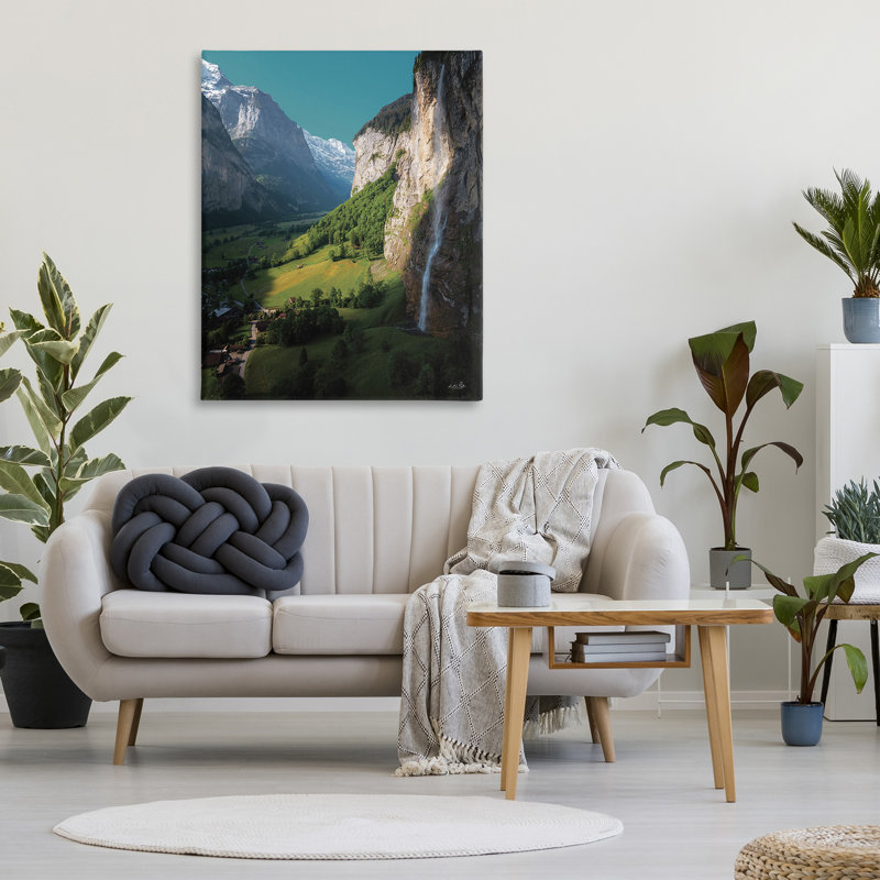 Vallée, falaises, prairie, art mural par Martin Podt, H 48 po x l 36 po