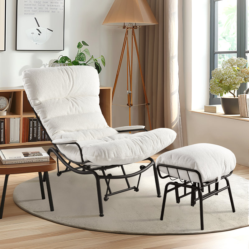 Méridienne avec repose-pieds l 29,72 po Brevick, Mélange de polyester blanc