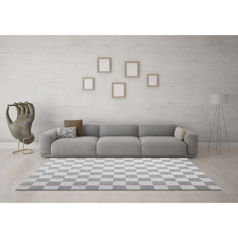 Sydnee Checkered Machine Woven Area Rug in Gray, Rectangle 2' x 4'