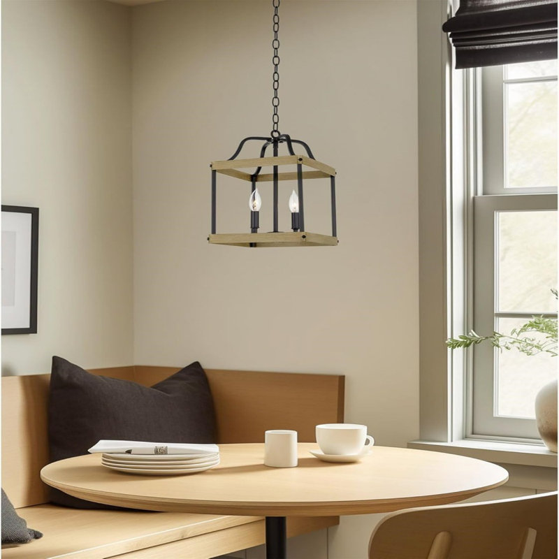 Lustre de style campagne moderne à 2 lumières 16 po, lanterne de style lanterne, finition bouleau fumé