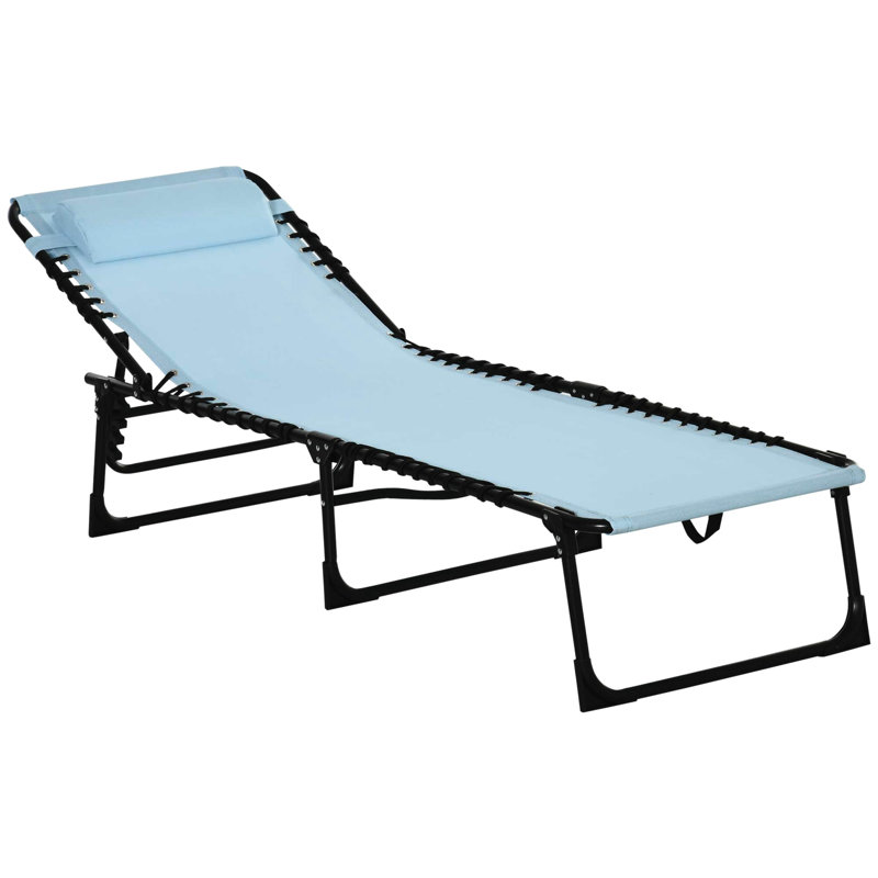 Patio Sunbathing Bed By - Foldable With 4 Slope, Pillow, Mesh & Bungee, Blue Glisten Outdoor Folding Chaise , Breathable Soft