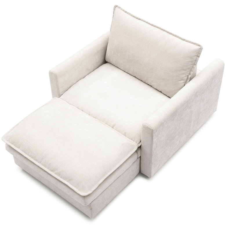 Chaise longue en chenille beige avec lit d'appoint et coins confortables, simple rembourrée, teinture confortable, espace