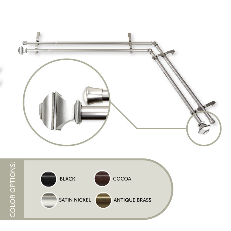 Tringle à rideaux double coin de fenêtre Anferney, L 66 po x l 120 po, Nickel satiné
