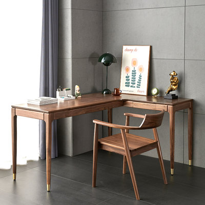 Nordic - style L - shaped Desk Made of Walnut