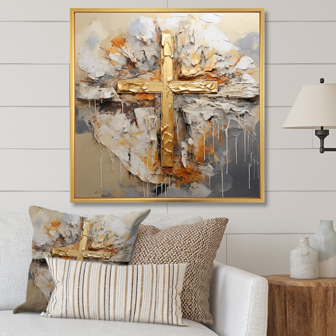 Gold Religious Minimalism Cross - Religious Landscape Canvas Print Wall Art Mercer41 