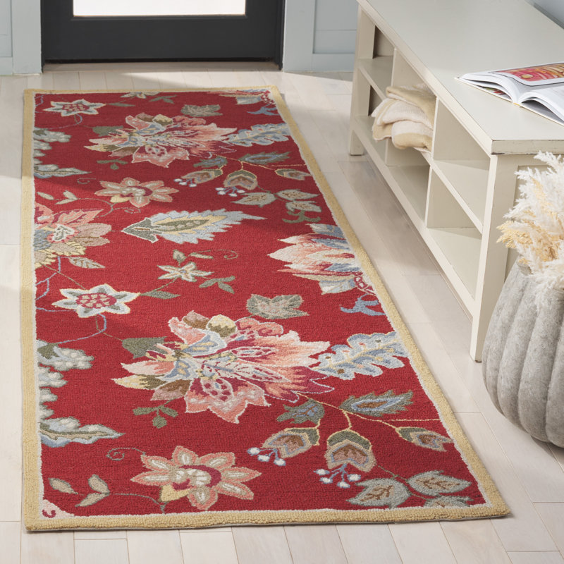 Chelsea Floral Handmade Tufted Wool Area Rug in Red/Blue/Orange, Round 3'