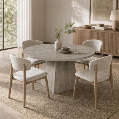 Modern 47 Inch Round Dining Table for 4-6 – Solid Wooden Pedestal Base, Space-Saving Design – Perfect for Kitchen, Dining Room, or Living Room – Easy Assembly, Farmhouse Style – Gray