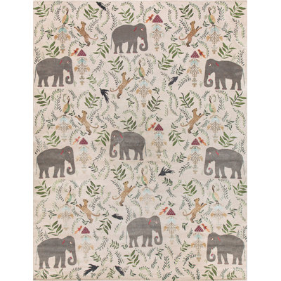 Menagerie Floral Area Rug in Silver/Cream/Teal
