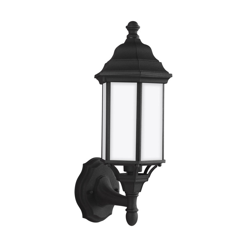 Sevier Small One Light Uplight Outdoor Wall Lantern from Generation Lighting , Black with Frosted Shade, No