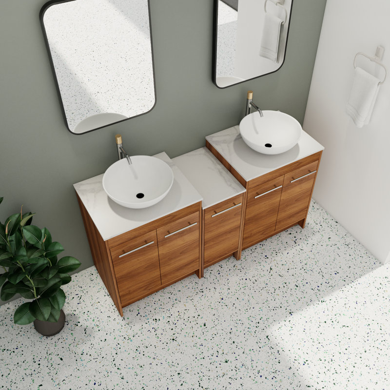 Meuble-lavabo double 59,33 po Skyleigh avec plateau en pierre frittée