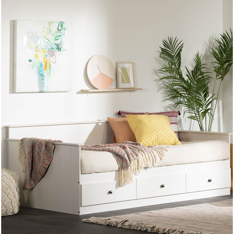 White Wash Twin Daybed with 3 Storage Drawers
