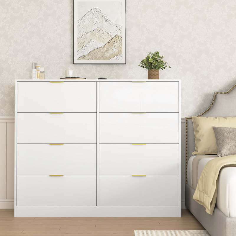 Commode 8 tiroirs pour chambre à coucher, Blanc