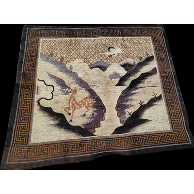 Antique Chinese - Baotou Small Scatter Size Wool Brown Rug