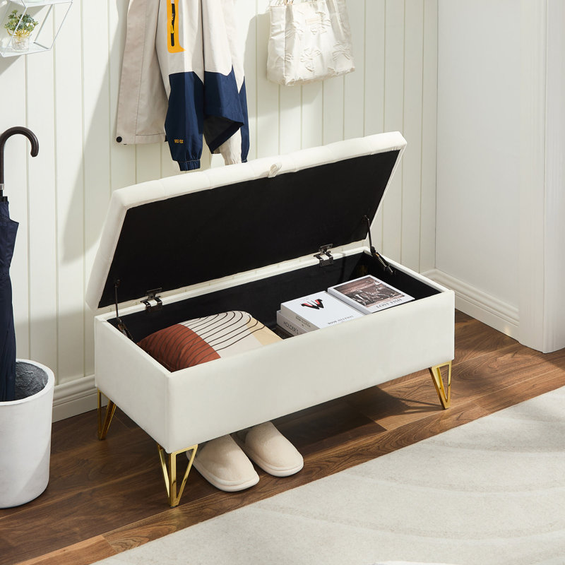 Banc rembourré en tissu avec 4 pieds, Beige