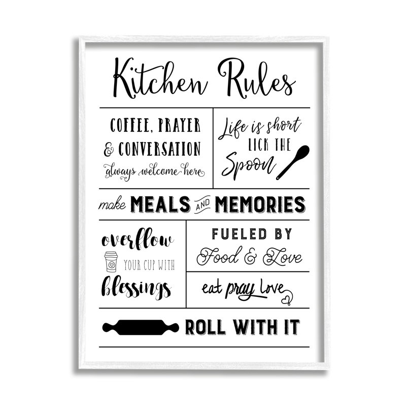 "Ba-992", tableau de règles de cuisine encadré sur bois par Amanda Murray, art textuel, Giclée encadrée blanc bord de mer