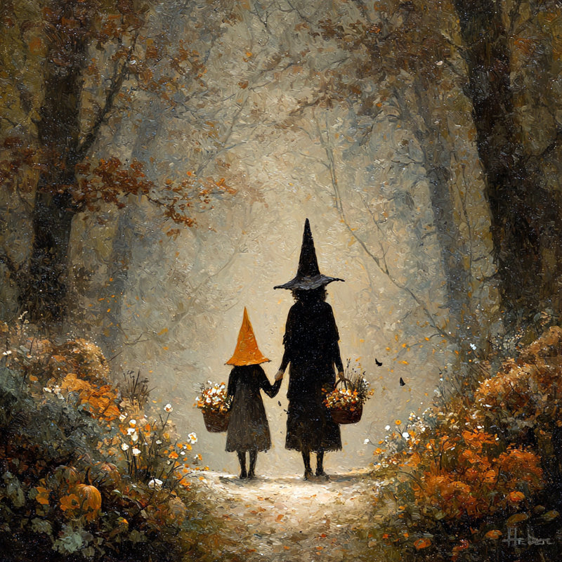 Art mural sur toile Witch and Little One Forest Walk, H 30 po x l 30 po