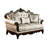 Vera Loveseat, Tufted Beige, Rolled Arms, Cherry Brown Solid Wood, 70 Inch