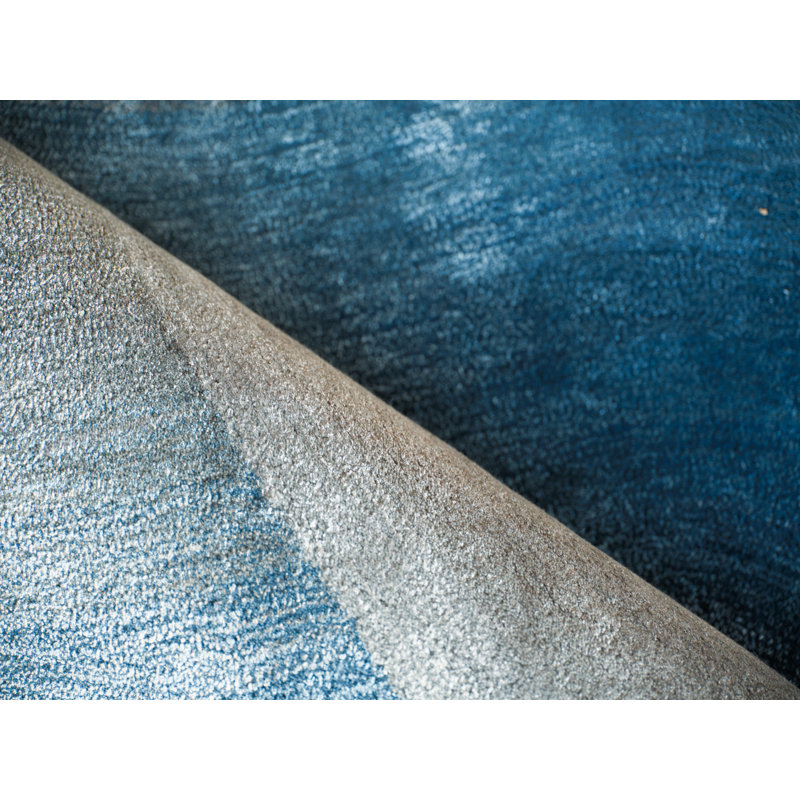 Mitomo Handmade Wool/Bamboo Silk Area Rug, Blue/Gray, Rectangle 9' x 12'